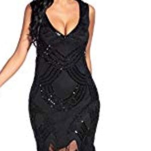 Black 1920s Gatsby Art Deco Beaded Dress